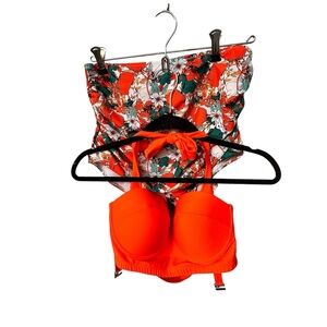 Vibrant Orange Floral Bikini Set XXL NWOT